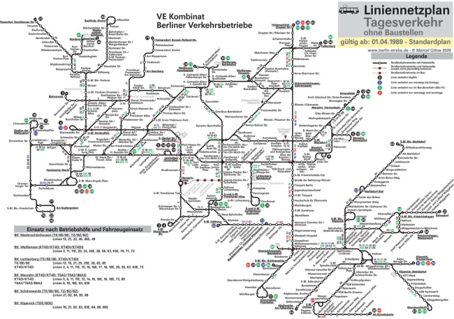 Liniennetzplan, Tagesverkehr, 1989. © Berlin-Straba.de